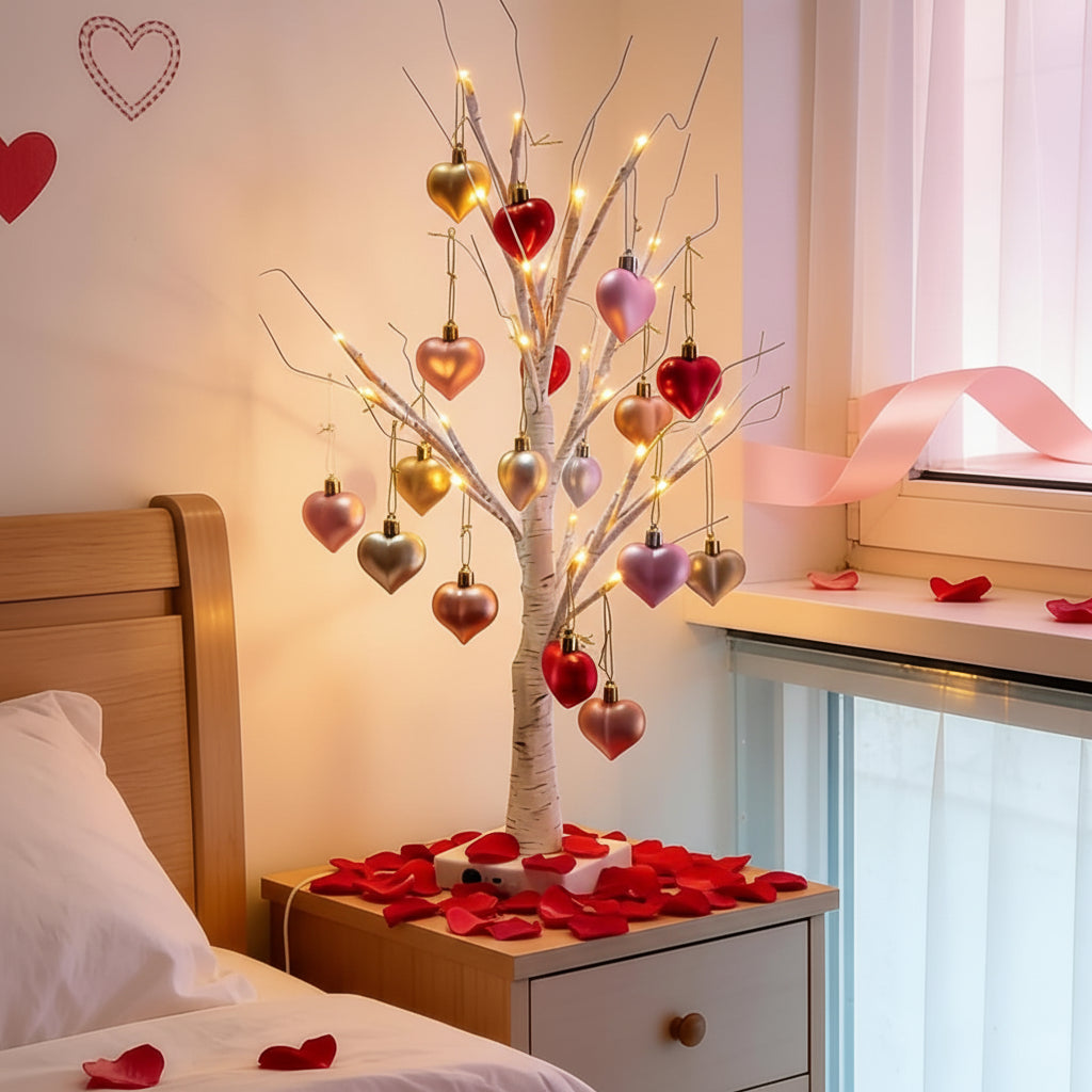 LED Heart-Shaped Birch Tree Table Lamp for Valentine's Home Decoration