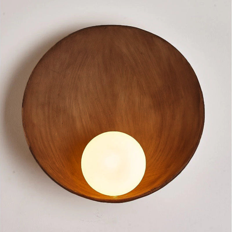 Round Wall Sconce with Minimalist Design – Resin and Iron Accent Light