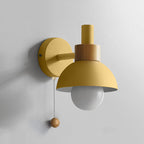 Minimalist Wall Lamp with Wood Accent and Pull Switch