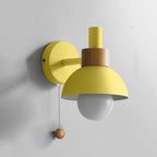 Minimalist Wall Lamp with Wood Accent and Pull Switch