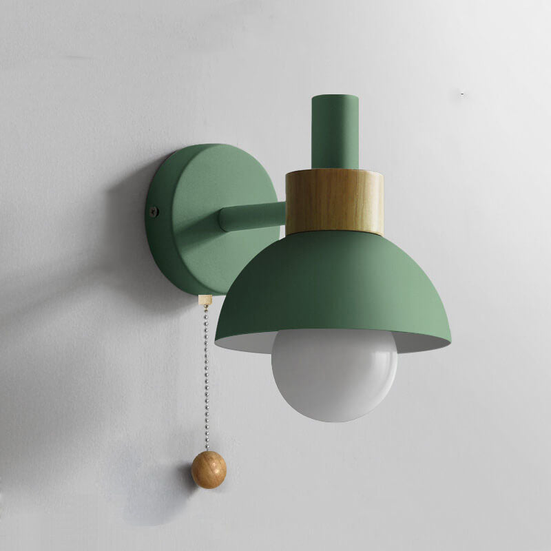 Minimalist Wall Lamp with Wood Accent and Pull Switch