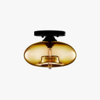 Amber Glass Flush Mount Fixture - Art Deco Style Globe Ceiling Light