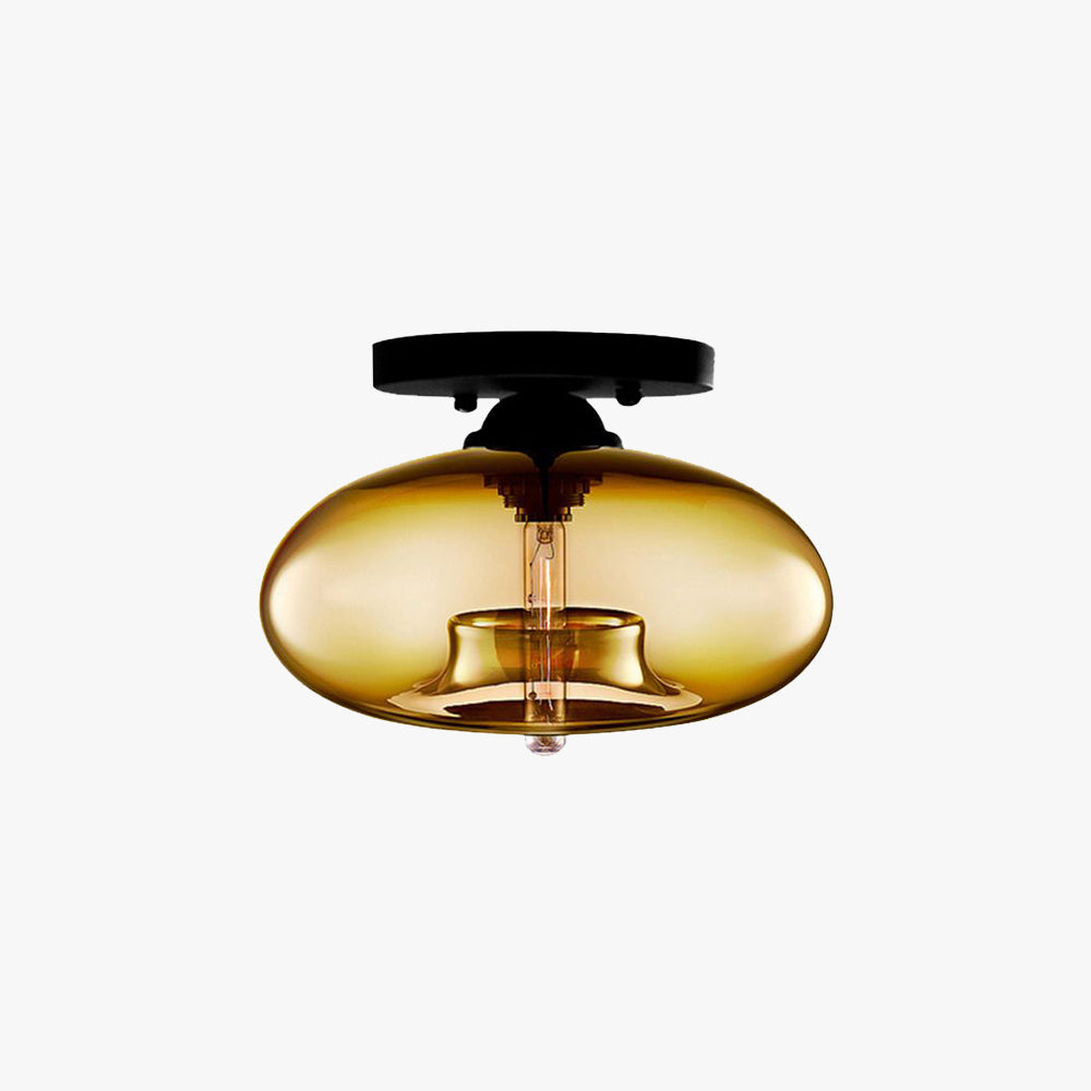 Amber Glass Flush Mount Fixture - Art Deco Style Globe Ceiling Light