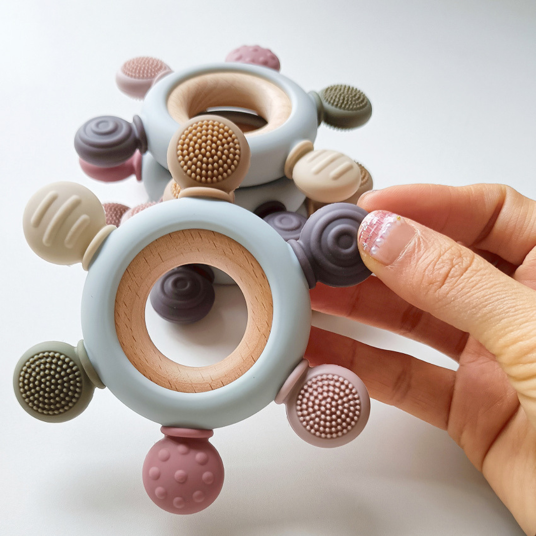 Wooden and Silicone Teething Ring for Infants