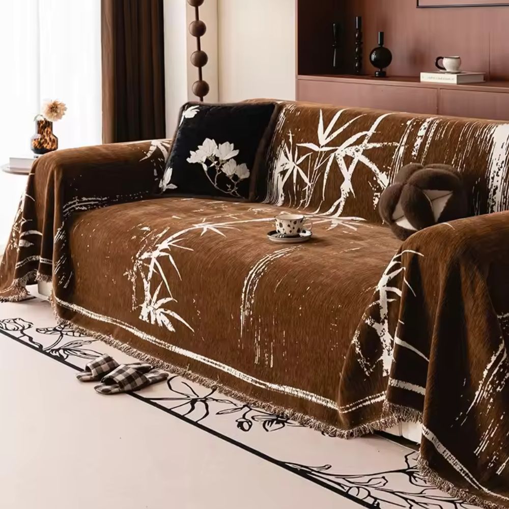 Elegant Bamboo Pattern Chenille Fabric Sofa Cover in Bamboo Whisper