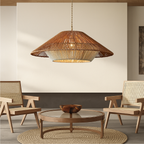Woven Bamboo Pendant Light featuring a Broad Conical Shade