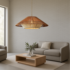 Woven Bamboo Pendant Light featuring a Broad Conical Shade