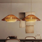 Woven Bamboo Pendant Light featuring a Broad Conical Shade