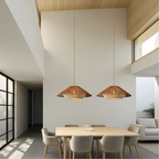 Woven Bamboo Pendant Light featuring a Broad Conical Shade