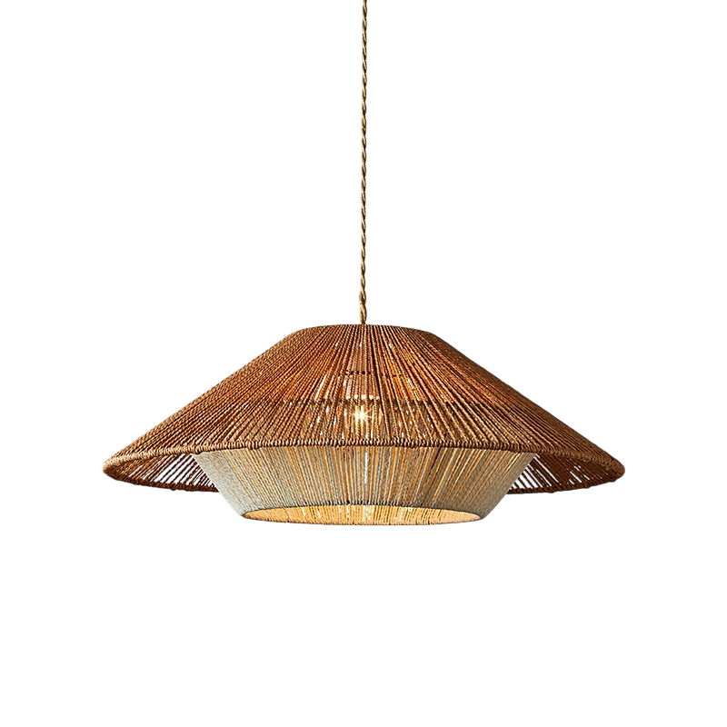 Woven Bamboo Pendant Light featuring a Broad Conical Shade