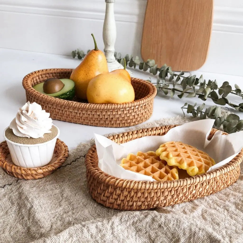 Natural Harmony Handwoven Rattan Serving Basket