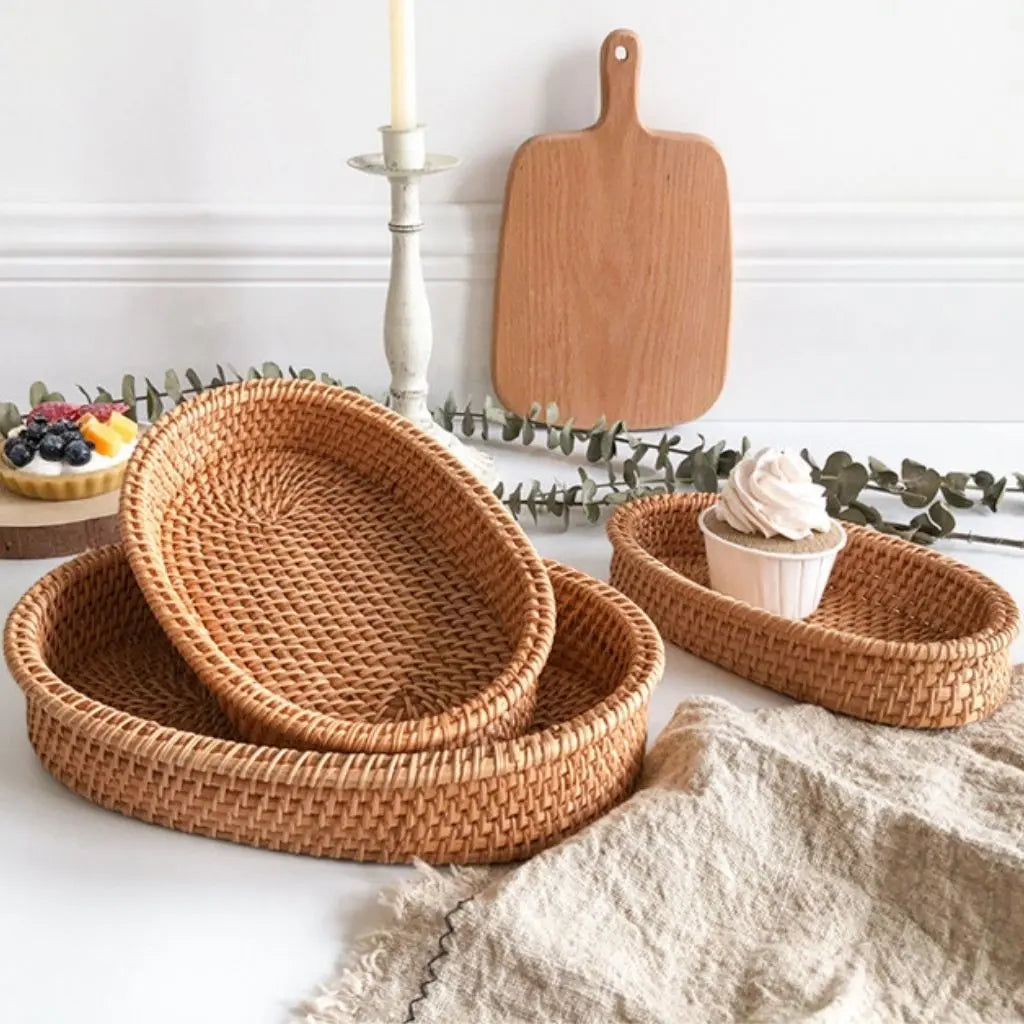 Natural Harmony Handwoven Rattan Serving Basket