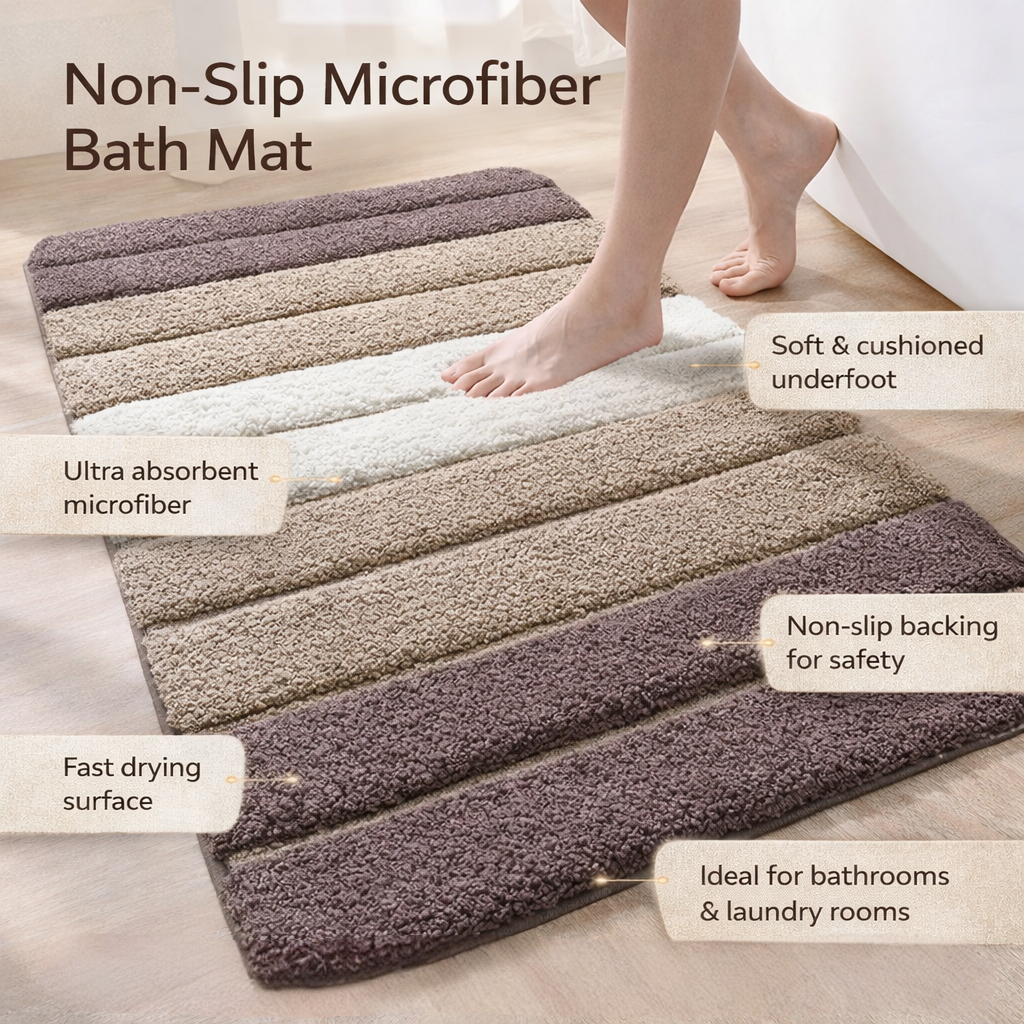 Absorbent Microfiber Bath Rug with Non-Slip Backing for Bathroom