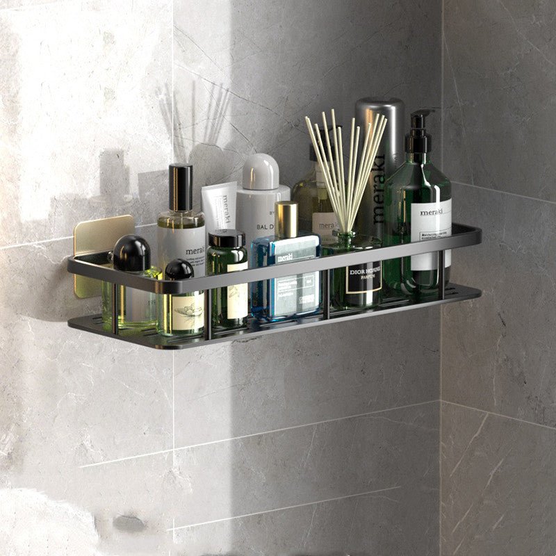 Space-Saving Aluminum Bathroom Shelf with No-Drill Installation