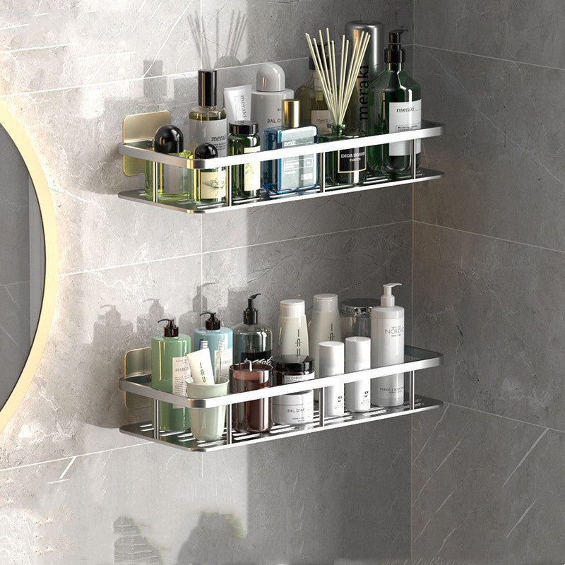 Space-Saving Aluminum Bathroom Shelf with No-Drill Installation