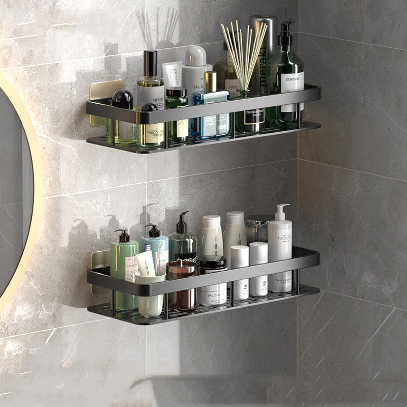 Space-Saving Aluminum Bathroom Shelf with No-Drill Installation
