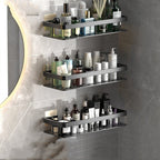 Space-Saving Aluminum Bathroom Shelf with No-Drill Installation