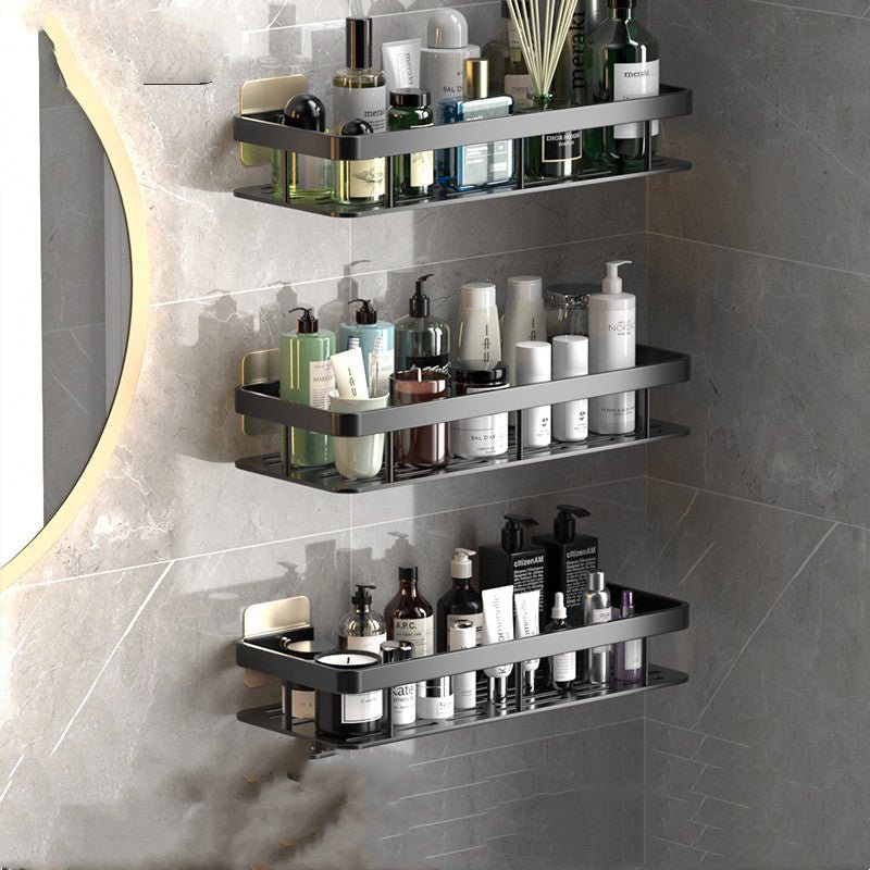 Space-Saving Aluminum Bathroom Shelf with No-Drill Installation