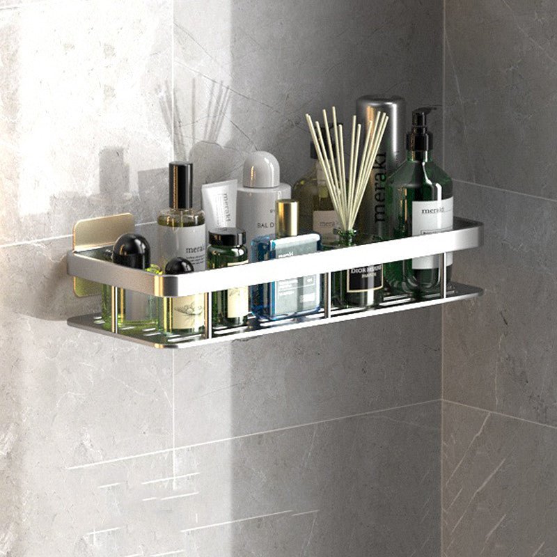 Space-Saving Aluminum Bathroom Shelf with No-Drill Installation