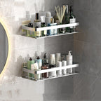 Space-Saving Aluminum Bathroom Shelf with No-Drill Installation
