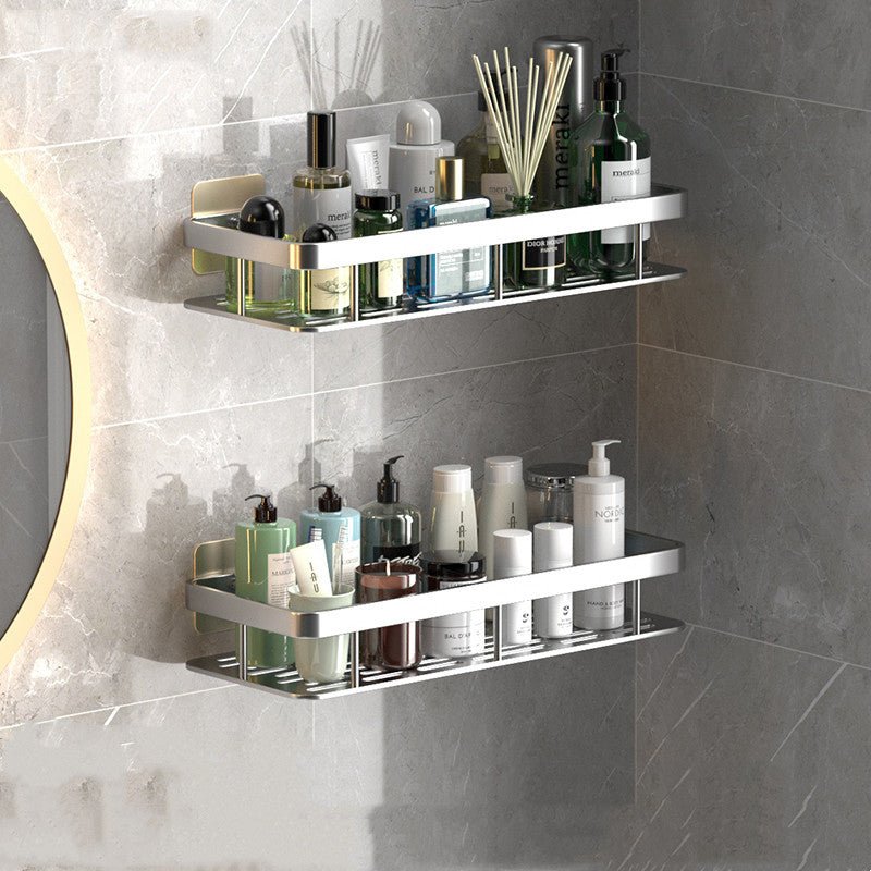 Space-Saving Aluminum Bathroom Shelf with No-Drill Installation