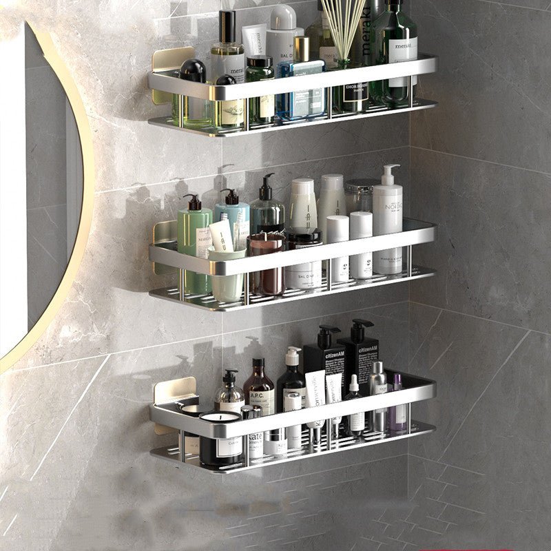 Space-Saving Aluminum Bathroom Shelf with No-Drill Installation