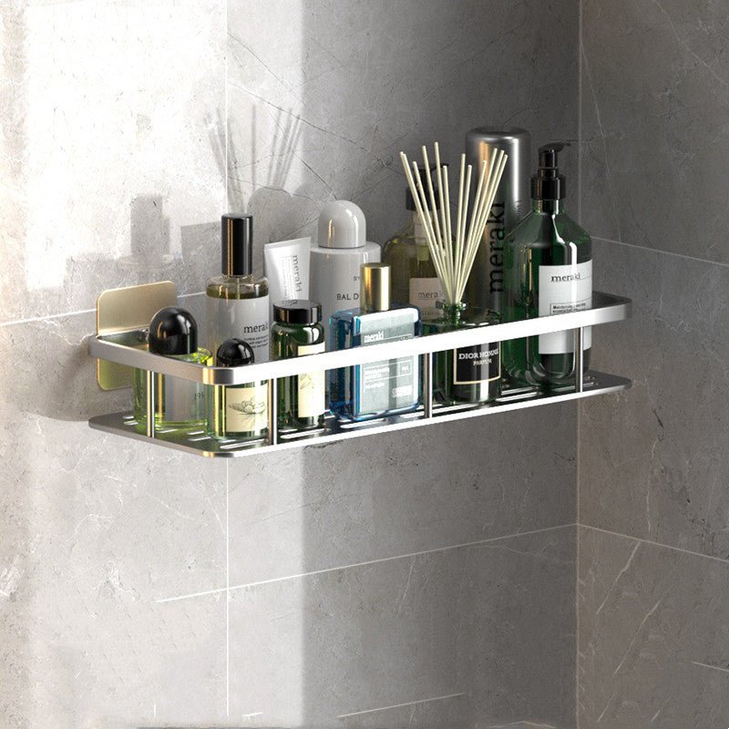 Space-Saving Aluminum Bathroom Shelf with No-Drill Installation