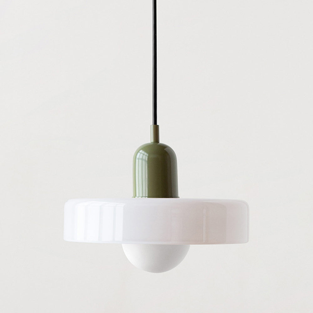 Glass Pendant Light with Ring Shade in Bauhaus Design