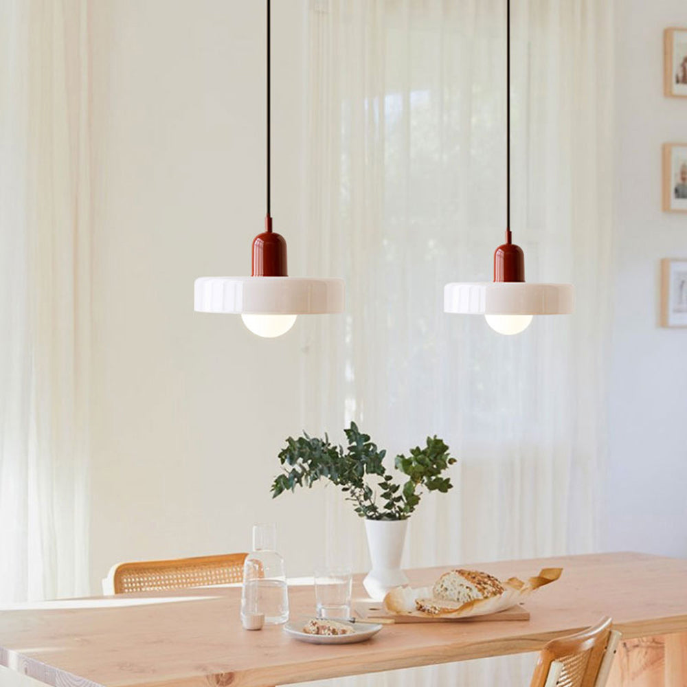 Glass Pendant Light with Ring Shade in Bauhaus Design