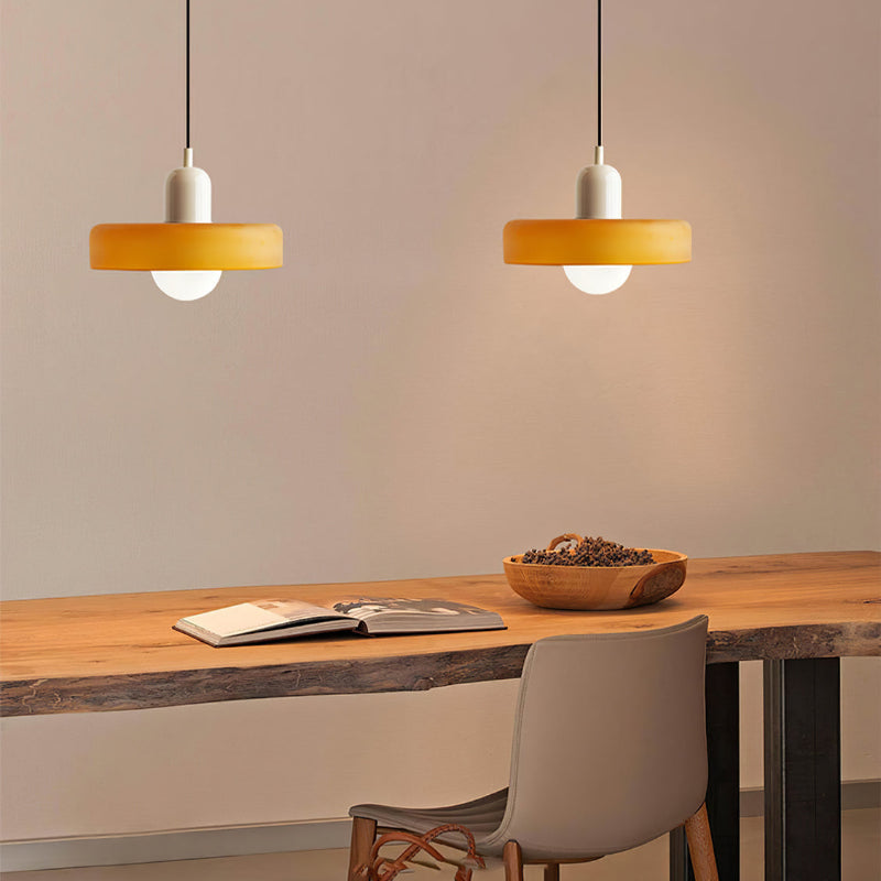 Glass Pendant Light with Ring Shade in Bauhaus Design