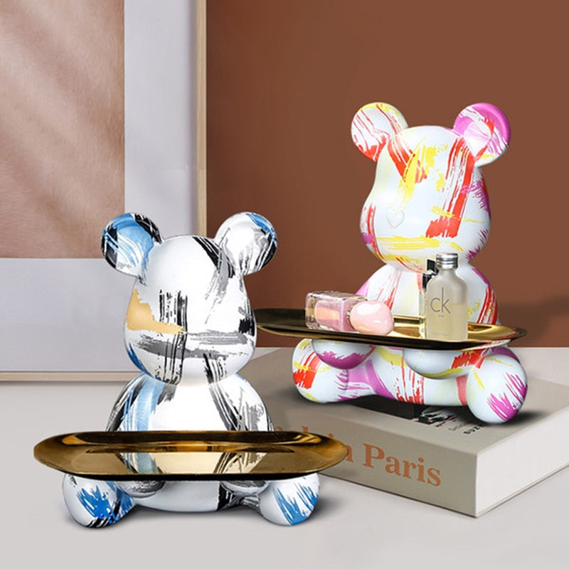 Resin Art Decor Table Tray – Unique Bear Graffiti Sculpture for Home & Office