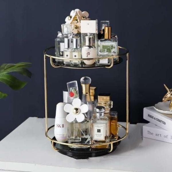 Gilded Glam 2-Tier Rotating Vanity Display for Beauty Essentials