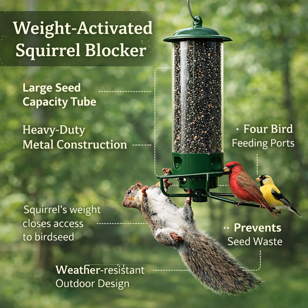 Squirrel-Resistant Metal Bird Feeder for Outdoor Hanging Use