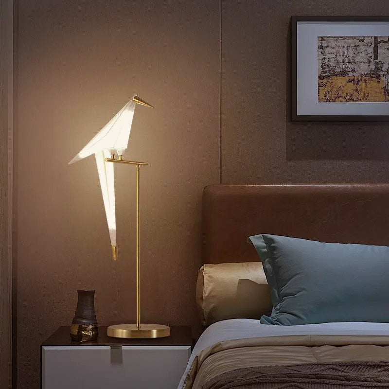 Table Lamp Shaped Like an Origami Bird with Magnetic Metal Base