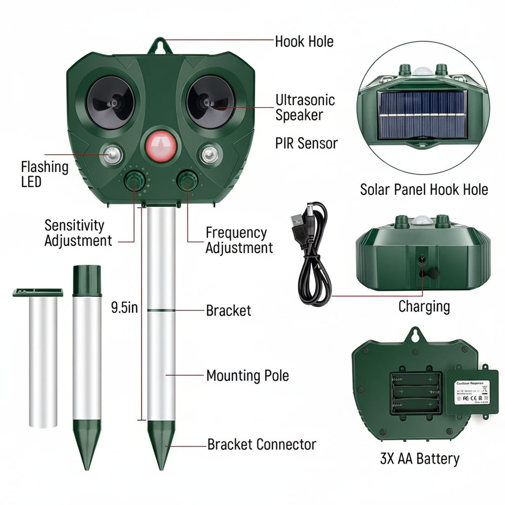 Outdoor Solar Ultrasonic Bird Deterrent for Garden and Yard Pest Management