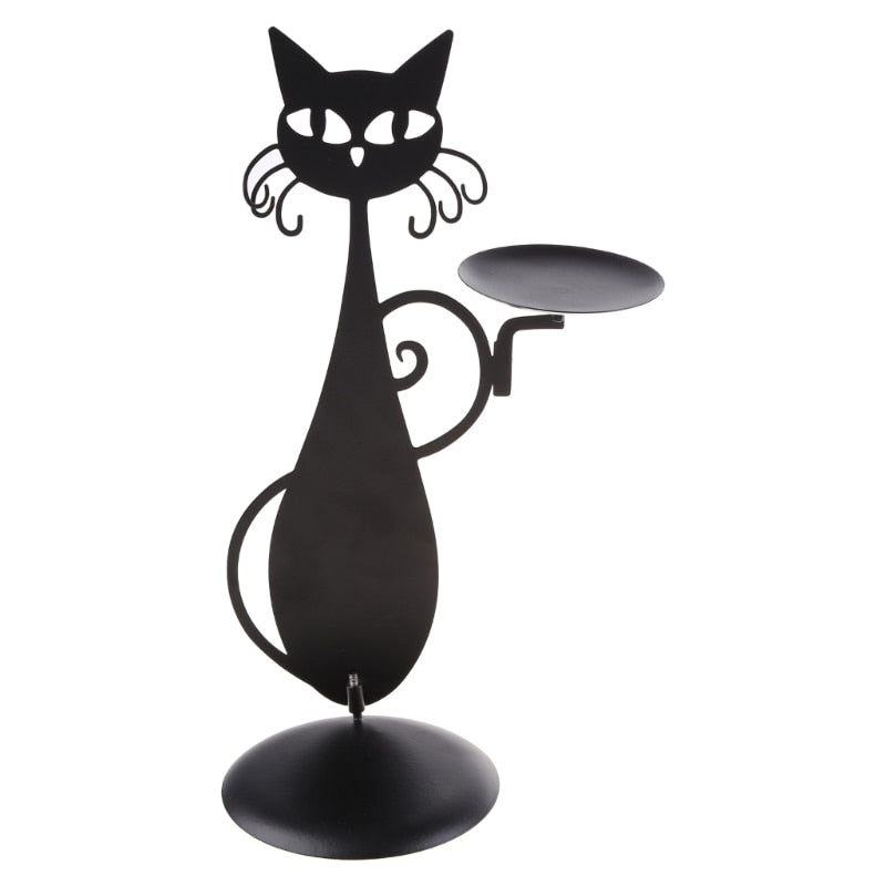 Candle Holder in Black Cat Shape – Metal Decoration for Small Candles