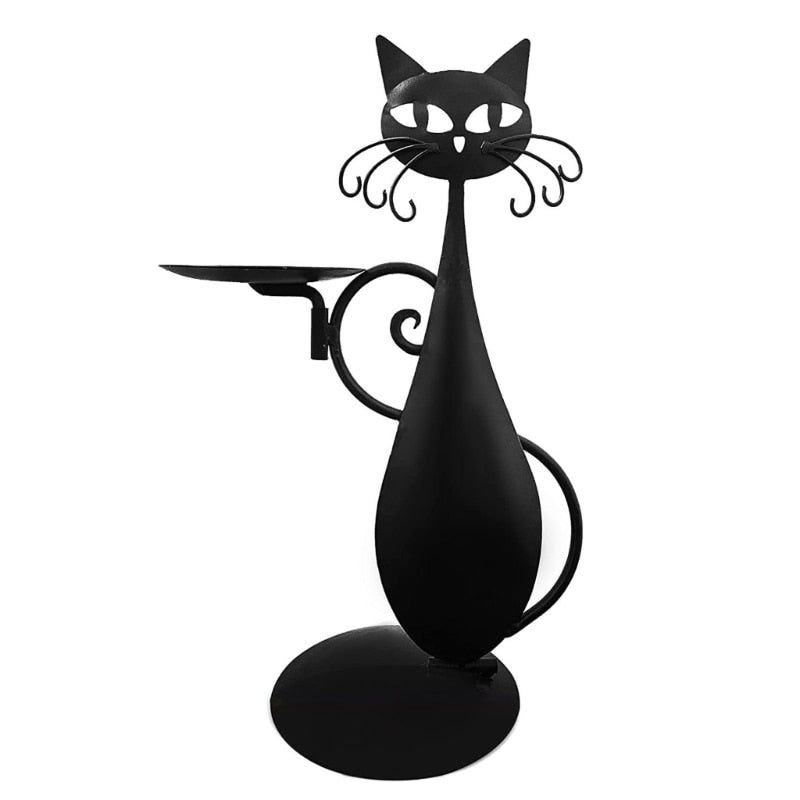 Candle Holder in Black Cat Shape – Metal Decoration for Small Candles