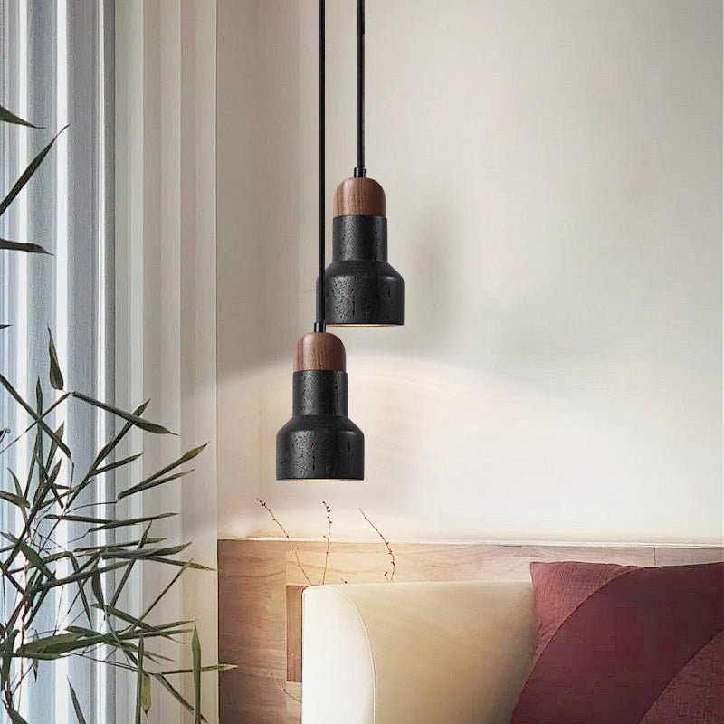Sleek Walnut & Black Pendant Light for Kitchen Spaces