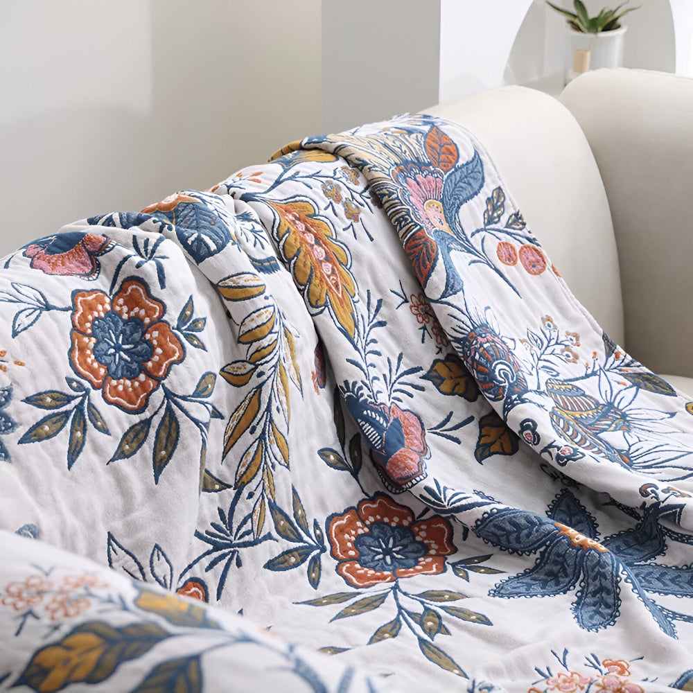 Reversible Floral Throw Blanket with Tassels