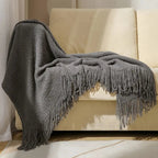 Cozy Textured Knit Blanket with Elegant Fringes