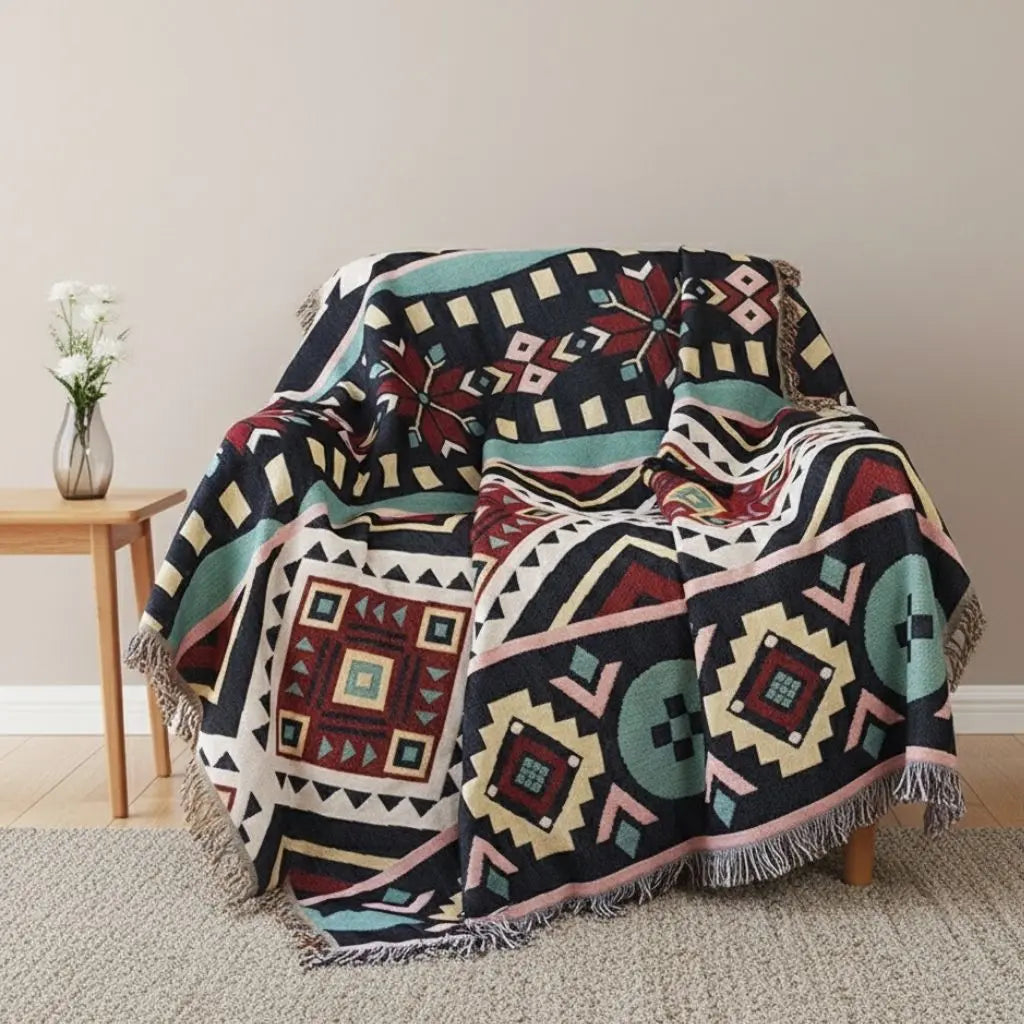 Vivid Geometric Cotton Throw for Stylish Living