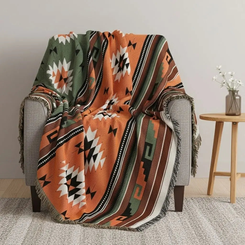 Vivid Geometric Cotton Throw for Stylish Living