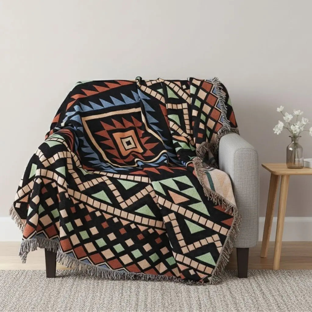 Vivid Geometric Cotton Throw for Stylish Living