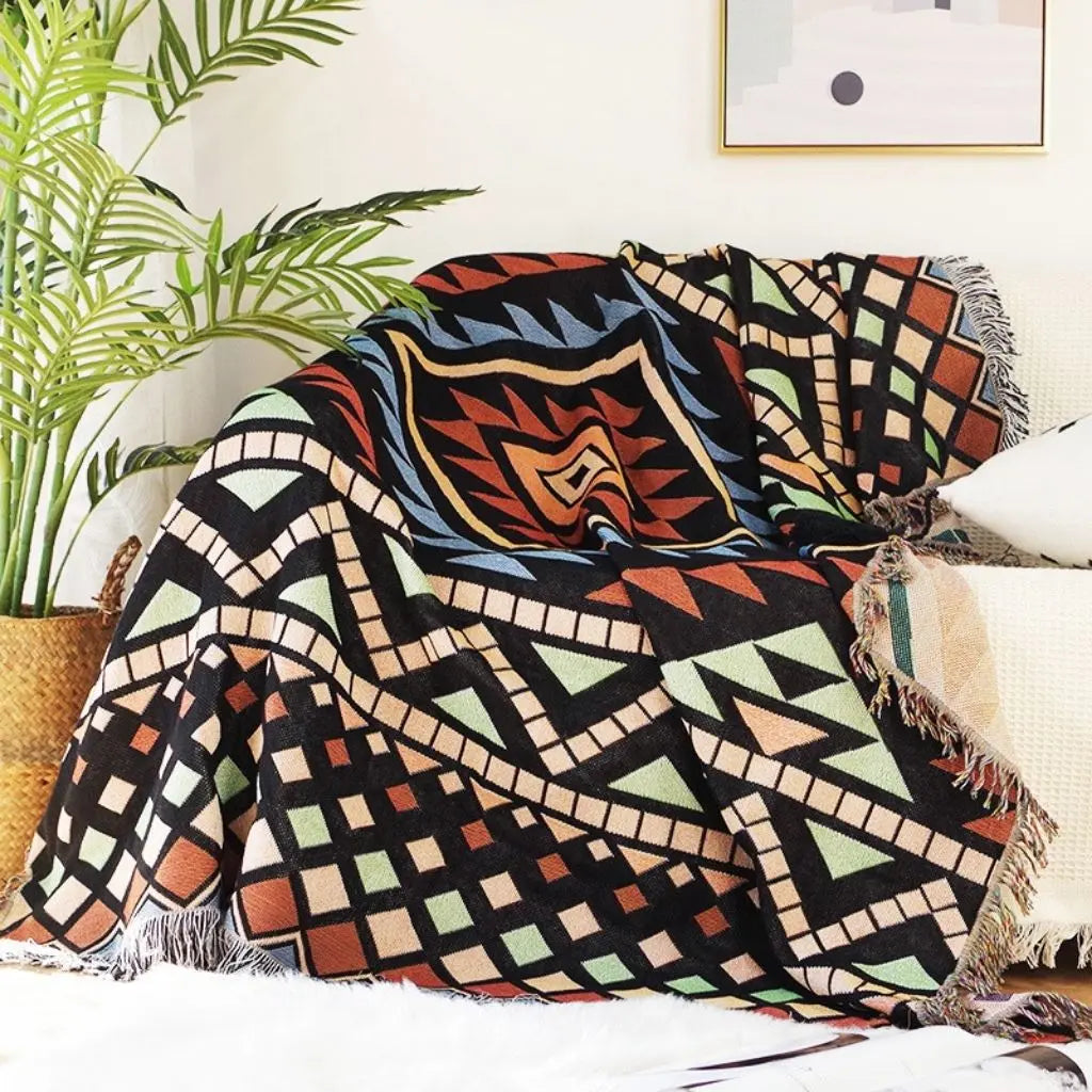 Vivid Geometric Cotton Throw for Stylish Living