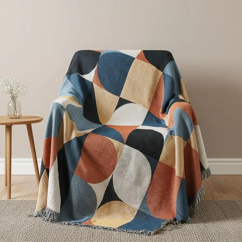 Vivid Geometric Cotton Throw for Stylish Living