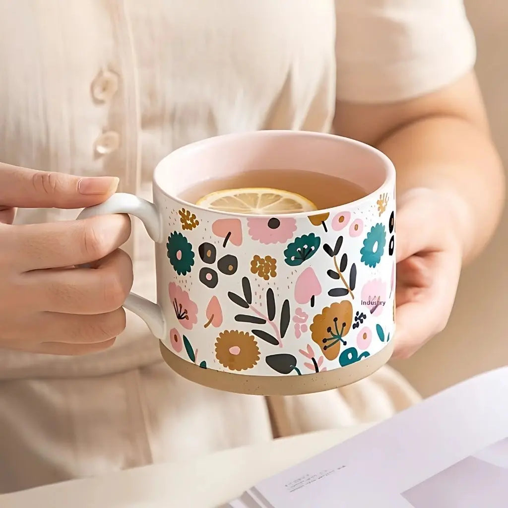 Floral Elegance Stoneware Coffee Mug