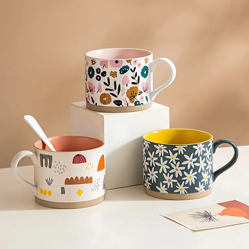 Floral Elegance Stoneware Coffee Mug