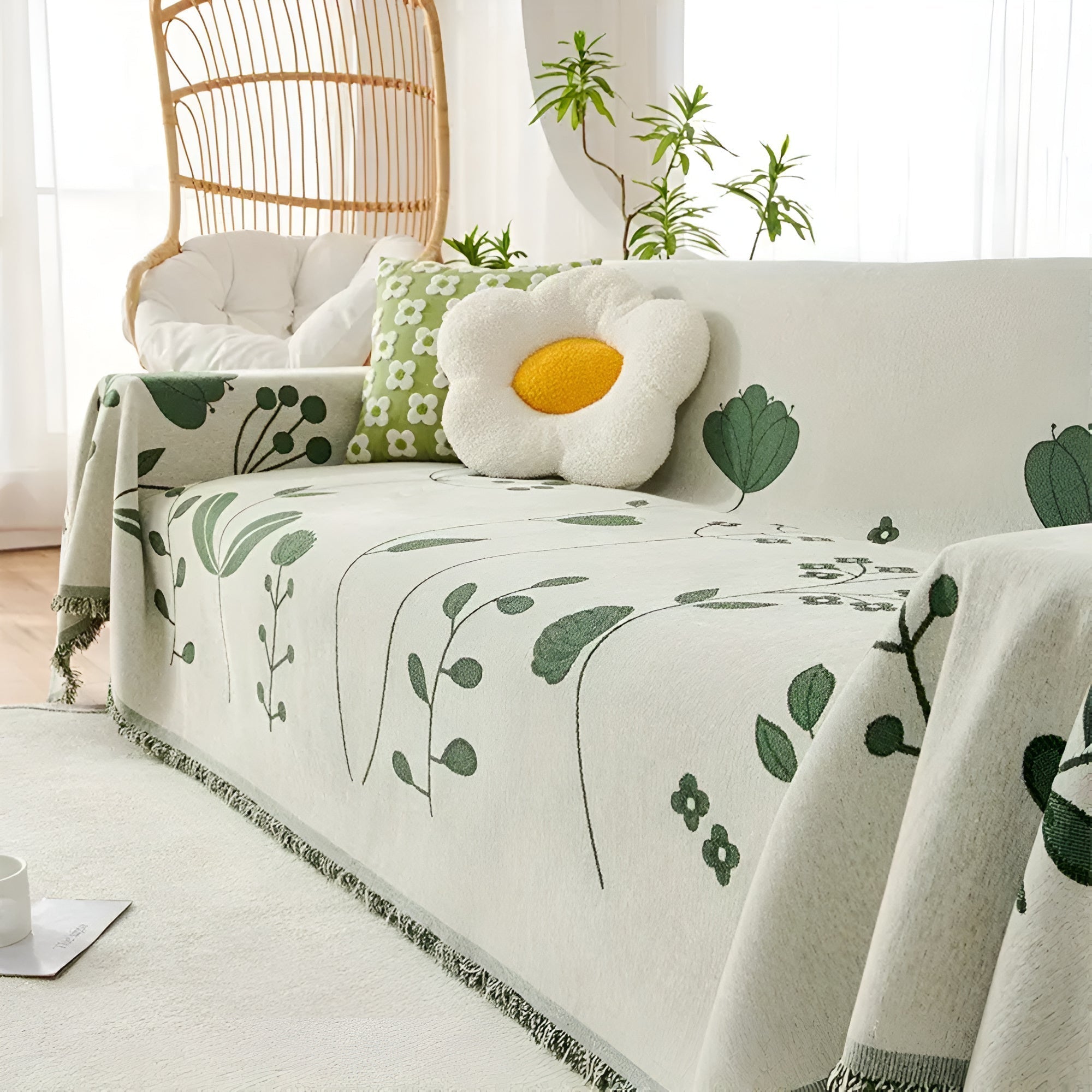 Reversible Microfiber Sofa Cover – Botanical Garden Design