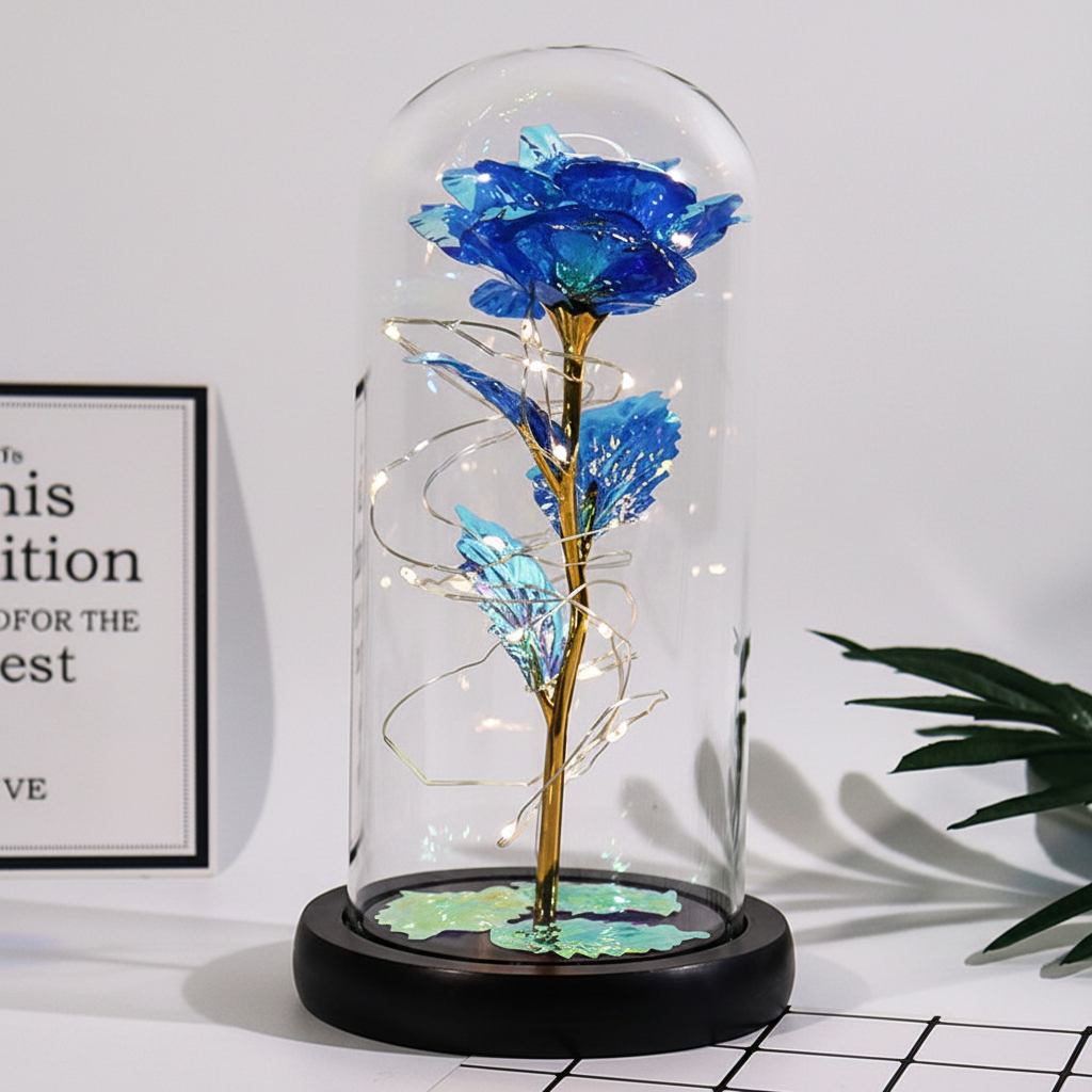 Glass Dome Display with Rose Figurine - Mother's Day Gift Decoration