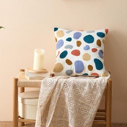 Decorative Cushion in Earth Tones – Soft Throw Pillow with Abstract Stitching